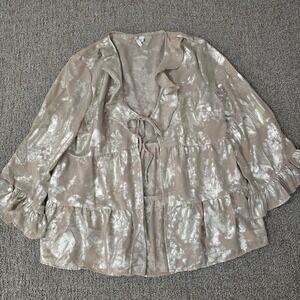 Boho Fairycore Metallic Peplum Blouse Tiered Ruffle Indie Festival Top L